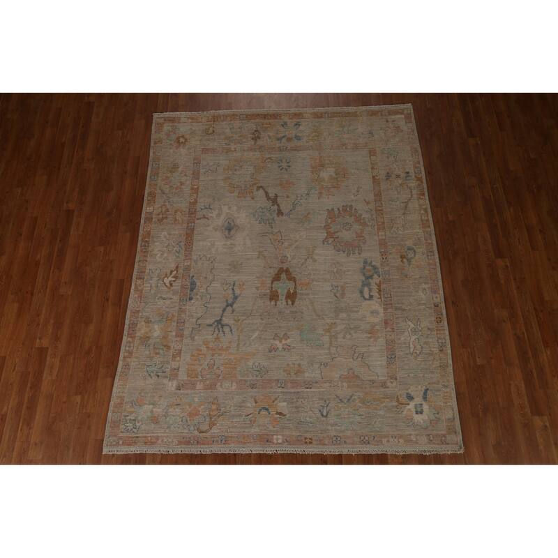 Vegetable Dye Oushak Turkish Wool Area Rug Handmade Traditional Carpet - 6'6" x 8'1"