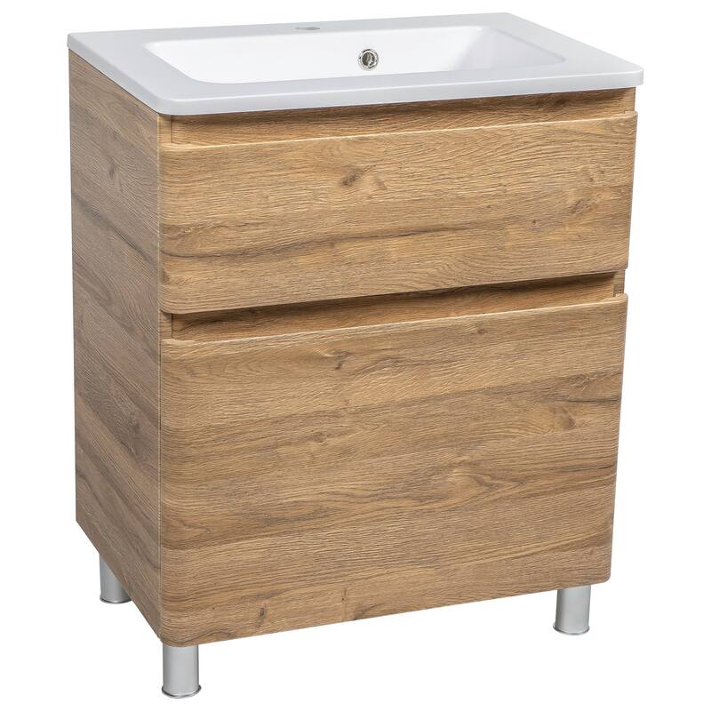 Modern Free Standing Bathroom Vanity with Washbasin | Comfort Collection mirror Diamond 40" included - Teak Natural - Matte - 56"