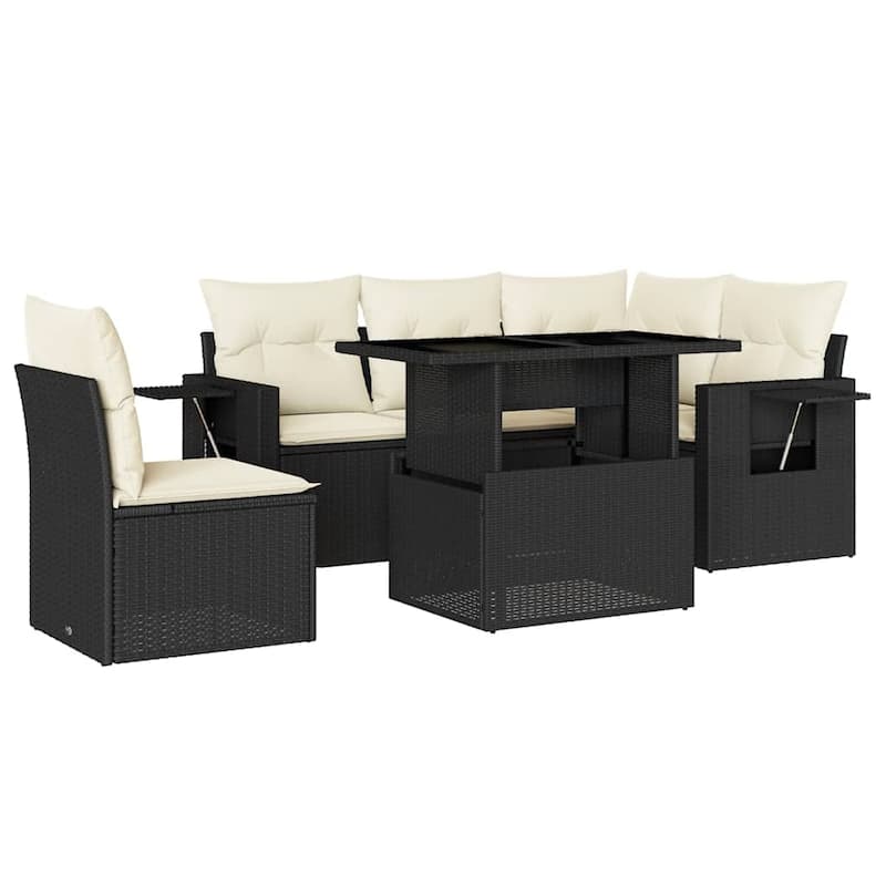 vidaXL Patio Sofa Set with Cushions Outdoor Furniture 6 Piece Poly Rattan - 21.7 x 39.4 x 28.7