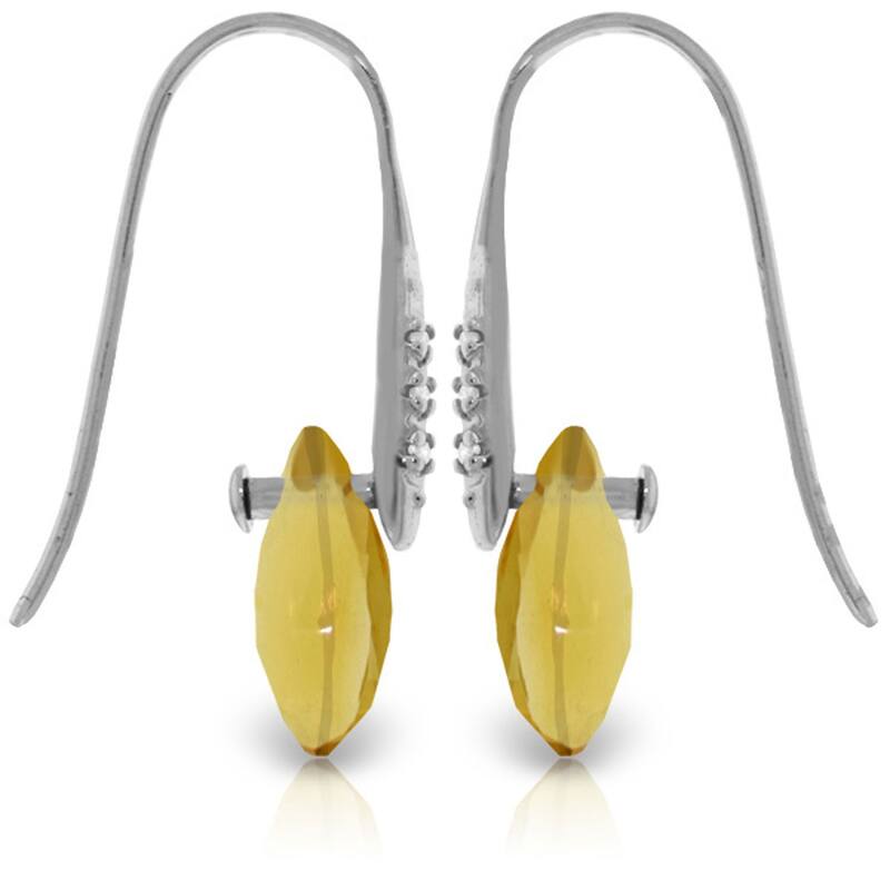 14K Solid Gold Fish Hook Earrings w/ Diamonds & Dangling Citrines