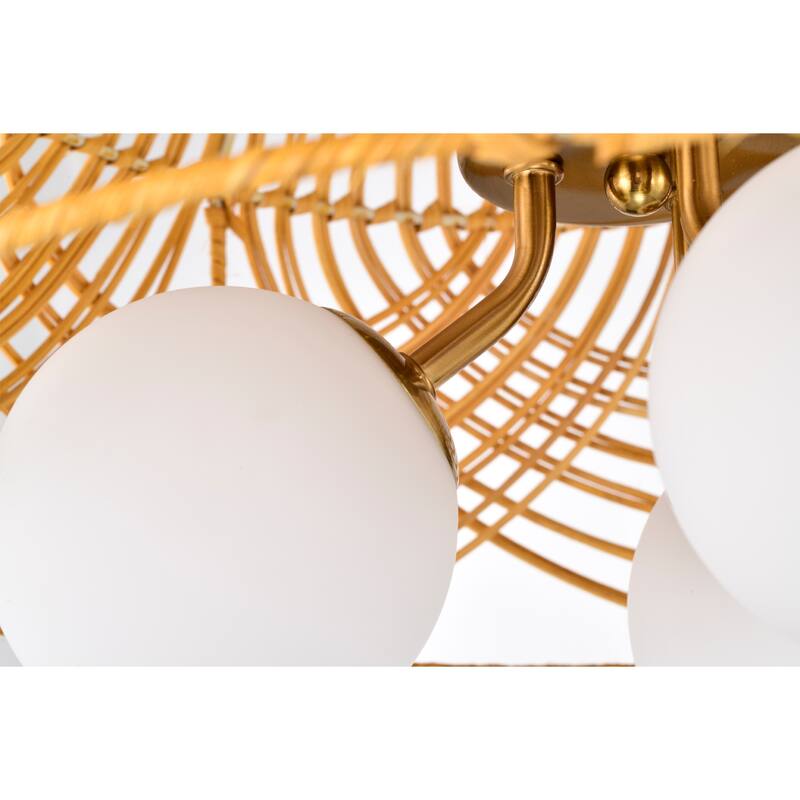 Lucilla 15 Inch Natural Rattan Semi Flush Mount 3-Light