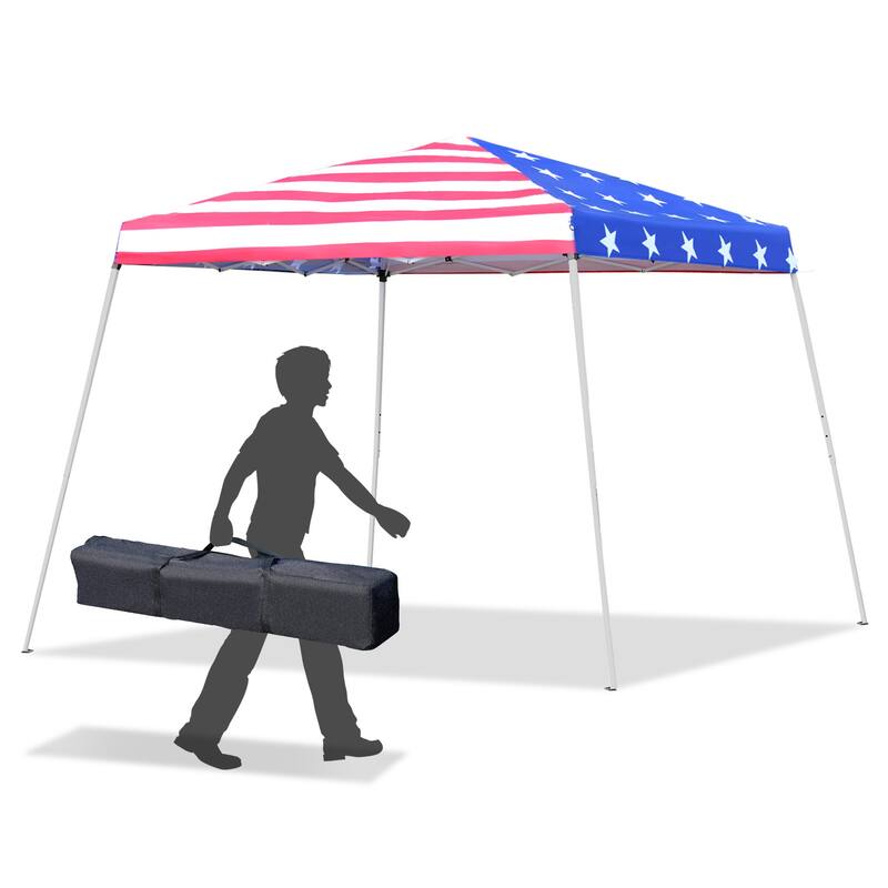Outsunny 10'x 10' Outdoor Canopy Pop Up Event Tent with Slanted Legs for Events, Weddings, & Parties, American Flag