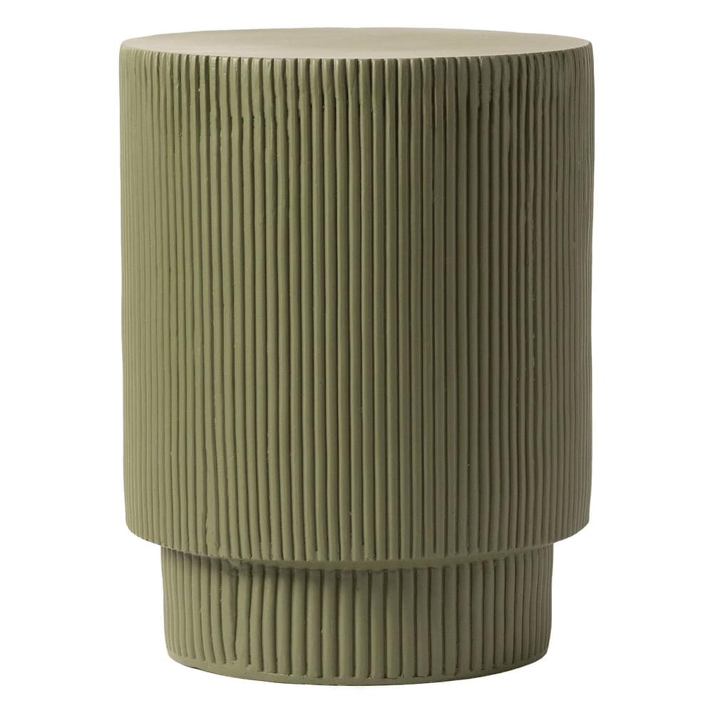 Eden Modern Wide Round Fiberstone Side Table with Accent Ribbed Design End Table for Living Rooms, Patios, and Gardens