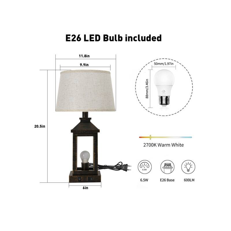 27" Blue Gray Art Glass Table Lamps, 3 Way Dimmable Modern Bedside Lamp with USB Ports White Drum Shade for Living Room