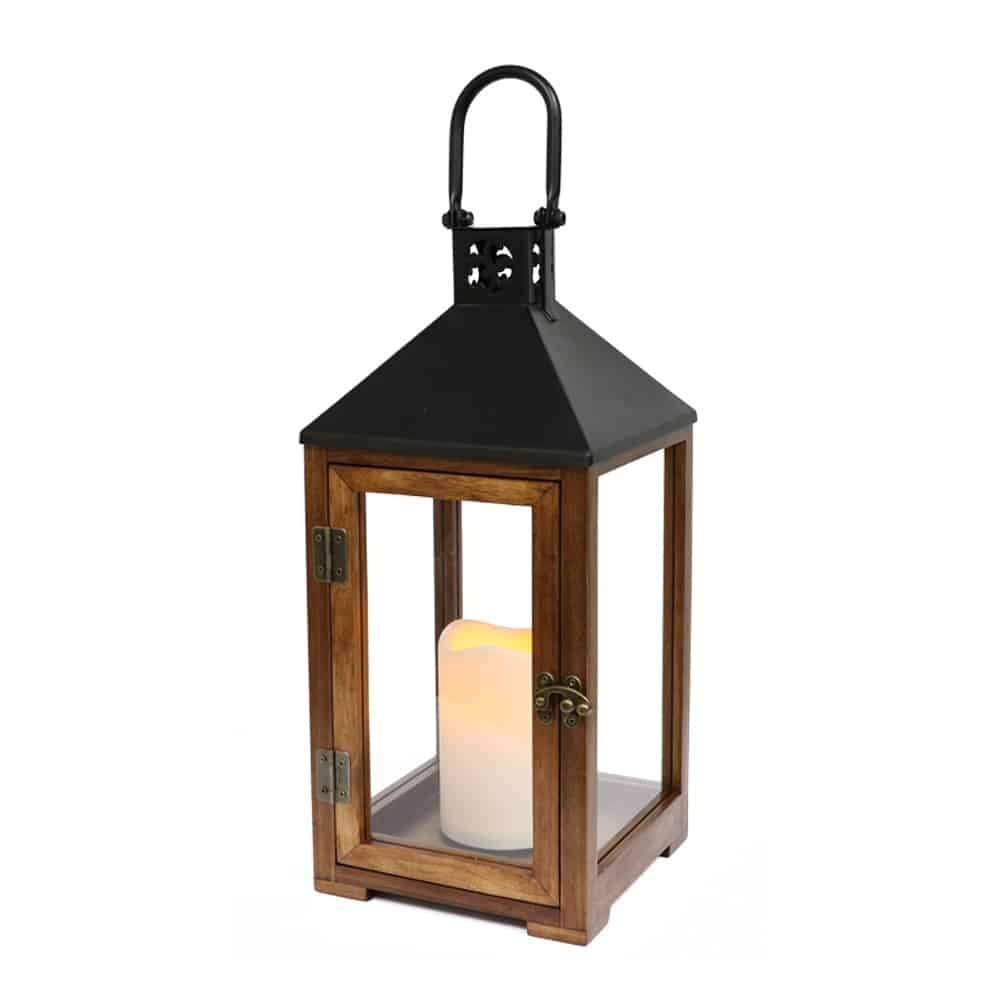 Shop 14 5 Metal And Wood Candle Lantern With Flameless Led Candle