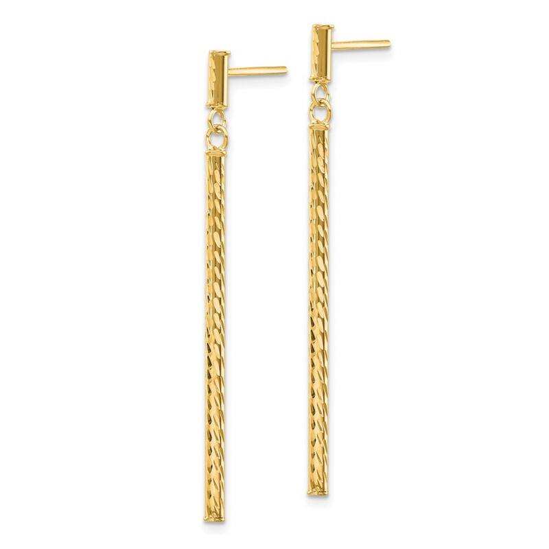 Curata 14k Yellow or White Gold 55x2mm Diamond-Cut Bar Dangle Post Earrings