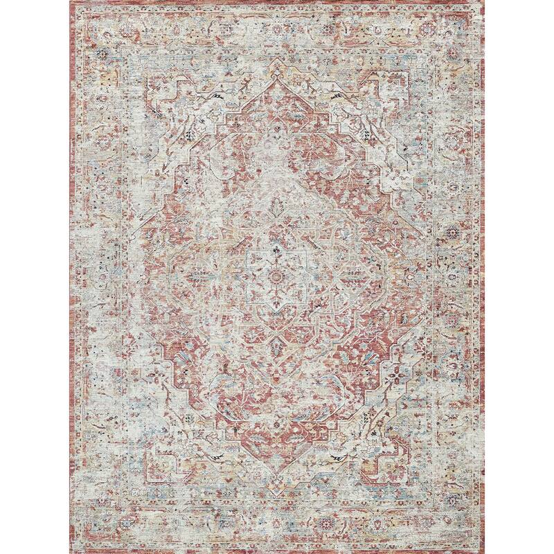 Antique Loom Beige/Rust Polyester powerloom Area Rug