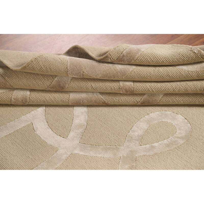 Geometric Nepalese Modern Area Rug Handmade Wool Carpet Beige - 9'2" x 11'10"