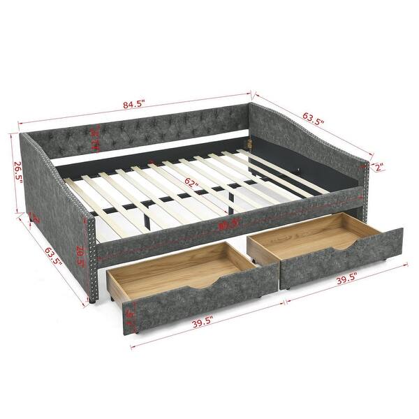 Queen Size Daybed with Drawers Upholstered Tufted Sofa Bed with Button