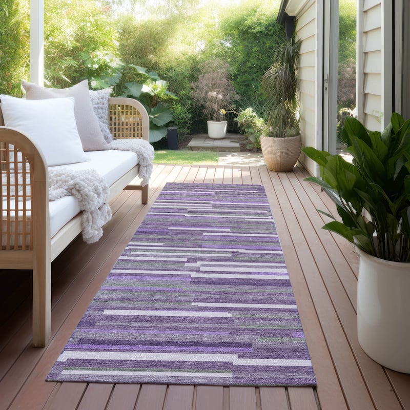Machine Washable Indoor/ Outdoor Chantille Modern Stripes Rug - Purple - 2'3" x 7'6"