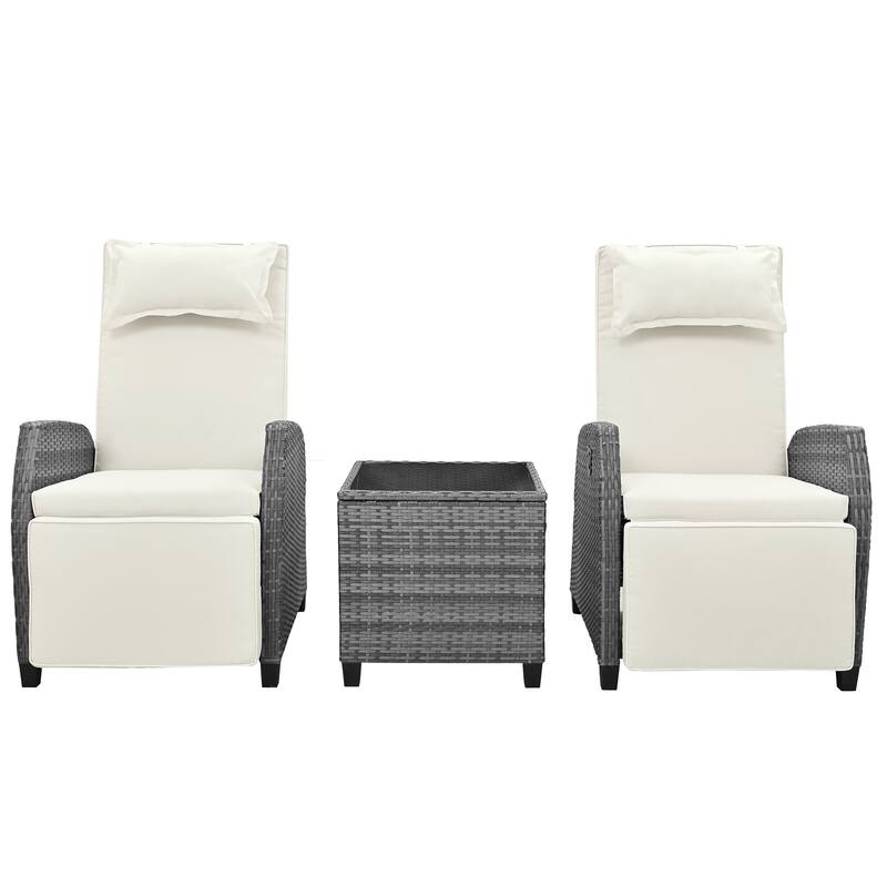 U - Style Outdoor Rattan 2-Person Lounge Set w/ Coffee Table, Adjustable for Courtyard, Swimming Pool, Balcony