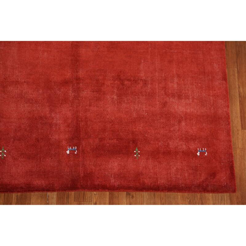 Hand Knotted Oriental 100% Wool Carpet Tribal Animal Pictorial Oranges & Rust Gabbeh Area Rug - 7' 7'' X 5' 3''