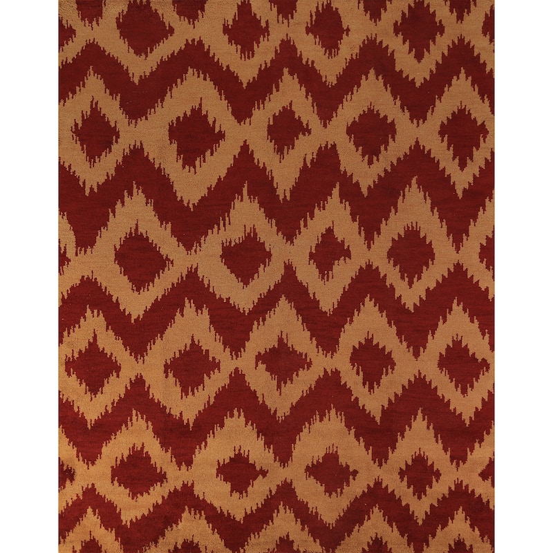 Hand Knotted Oriental 100% Wool Carpet Modern Geometric Red Moroccan Area Rug - 9' 7'' X 7' 11''