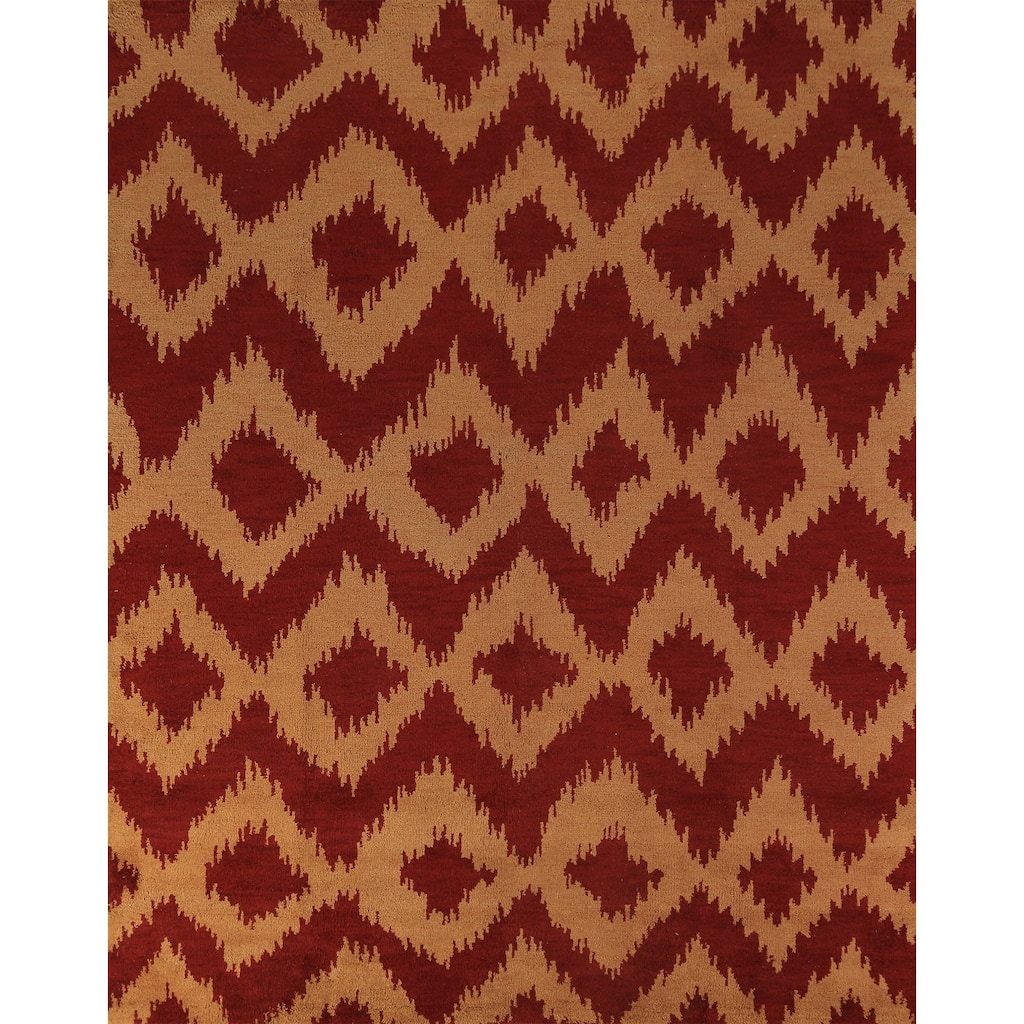 Hand Knotted Oriental 100% Wool Carpet Modern Geometric Red Moroccan Area Rug - 9' 7'' X 7' 11''