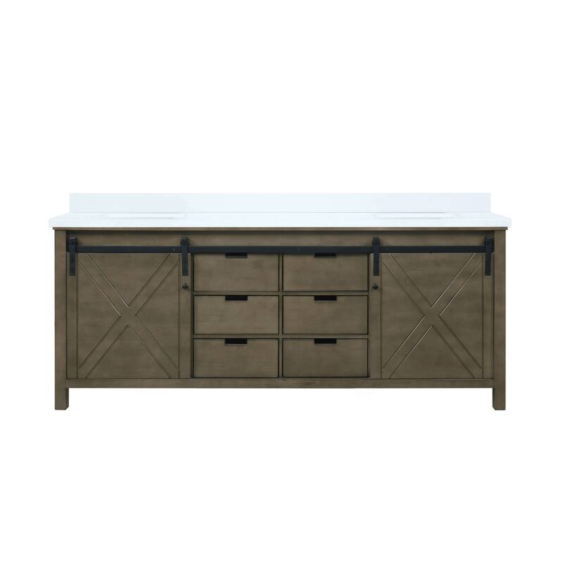 Marsyas Bath Vanity and White Quartz Countertop - 80 - Rustic Brown