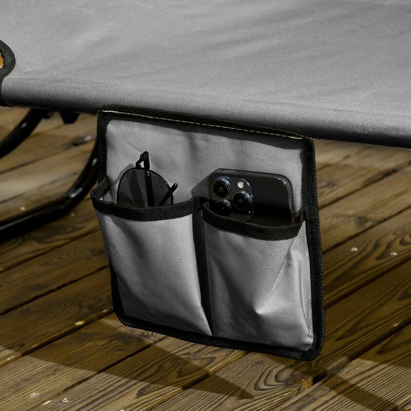 Outdoor Folding Pool Lounge Chairs & Beach Chairs with Canopy Shade, Reclining Back and Side Pocket, Set of 2
