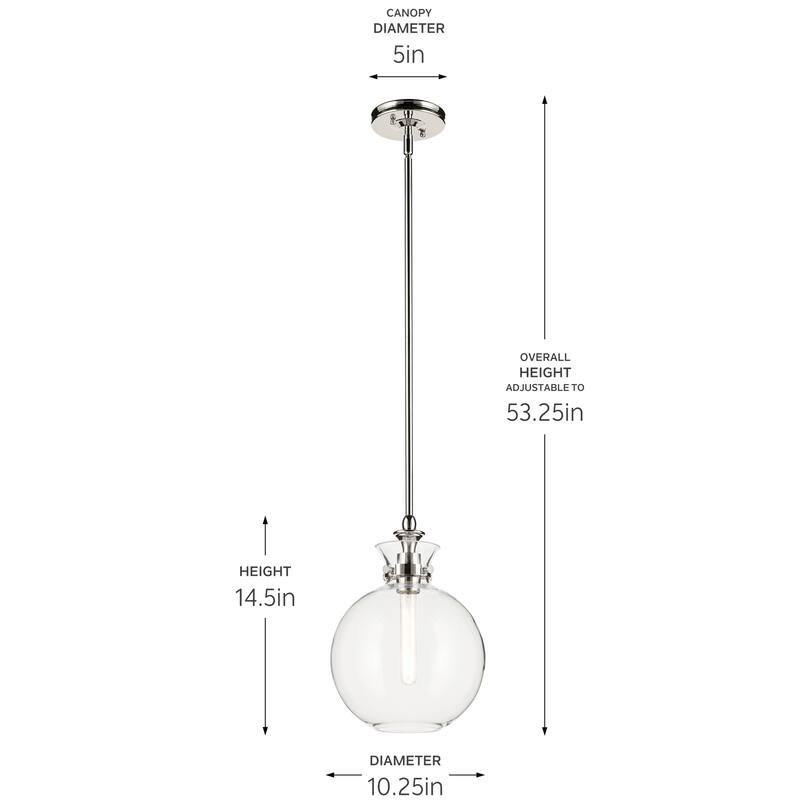 Kichler Lighting Laria 10.25 Inch 1 Light Pendant with Clear Glass in Polished Nickel