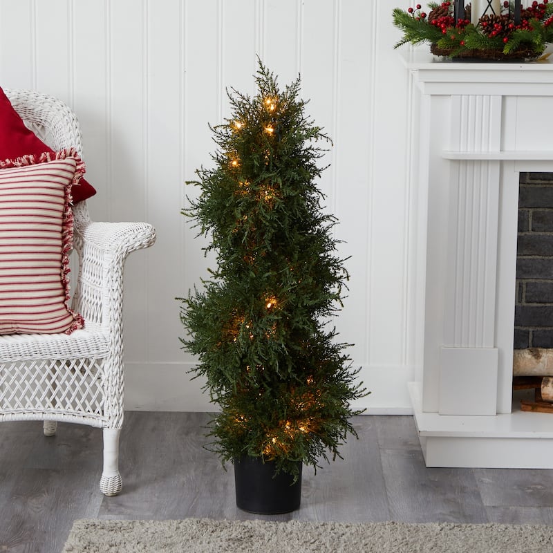 Spiral Topiary with Lights - 43" Holiday Decor, Lush Green Cascade, Indoor Plant, Festive Home Accent - 3.58ft.