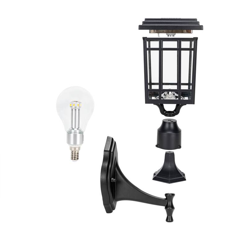 Grand Prairie Bulb Solar Light with Wall, Pier, and 3in Fitter Mounts - Black