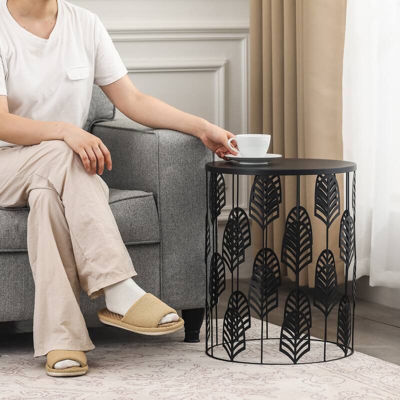 Adeco Set of 2 Round Metal Nesting Side End Tables Set - set of 2