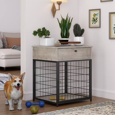 Furniture Style Wooden Dog Cage with Storage Drawers Dog House Indoor Multipurpose Table Pet Kennel Lockable Iron Door Cage