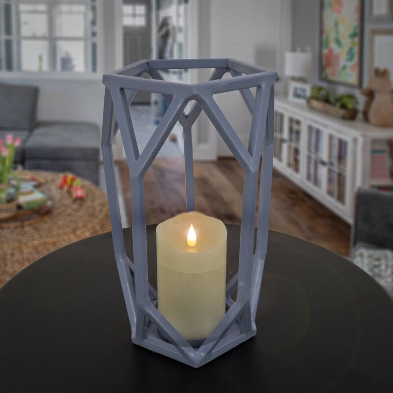 11" Candle Lantern with Glass Chimney, Dusty Blue by National Tree Company - 11 in