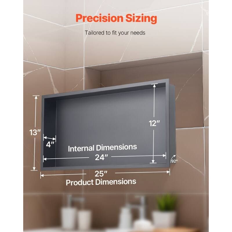 Black Stainless Steel Waterproof Shower Box with Seamless Welded Edges and 92 Drain Design - 4 x 13 x 25 inches
