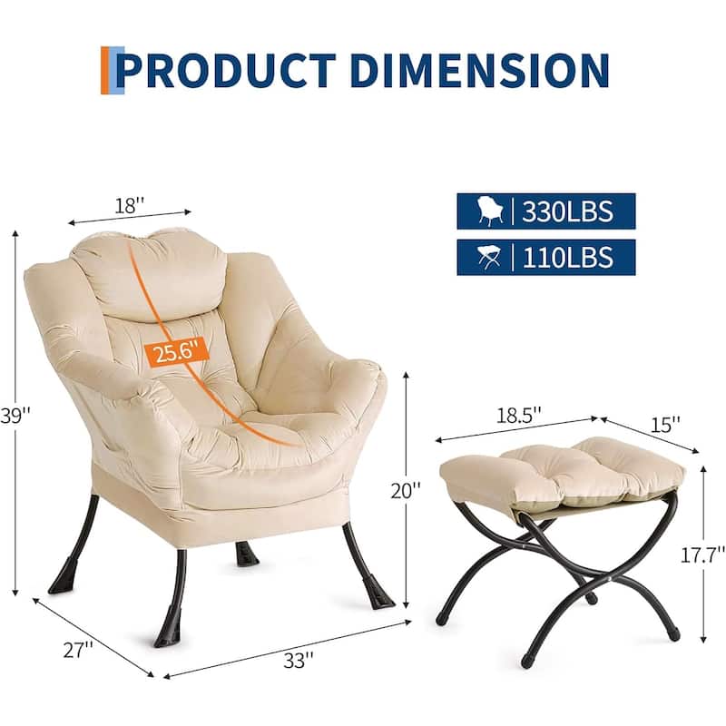 Lazy Chair with Ottoman,Reading Armchair with Side Pocket for Living Room