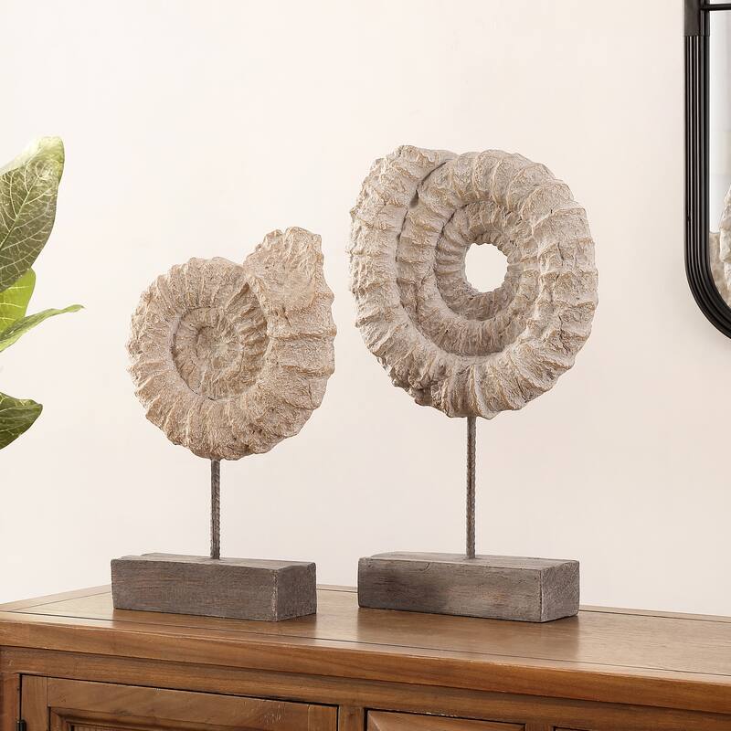 SAFAVIEH Jalldeze Nautical Ammonite Shell Table Decor (Set of 2) - 3.2" W x 7.5" L x 11.8" H - 3Wx7Dx7H