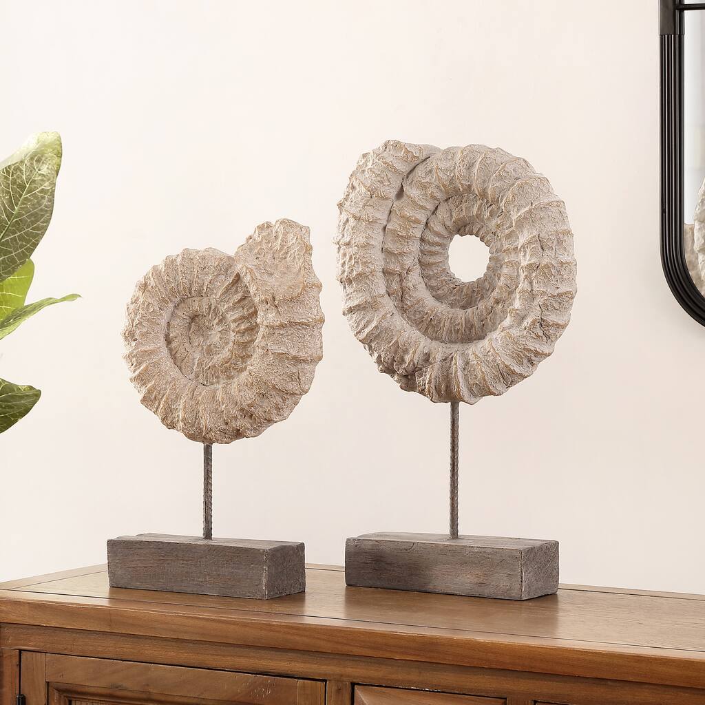 SAFAVIEH Jalldeze Nautical Ammonite Shell Table Decor (Set of 2) - 3.2" W x 7.5" L x 11.8" H - 3Wx7Dx7H