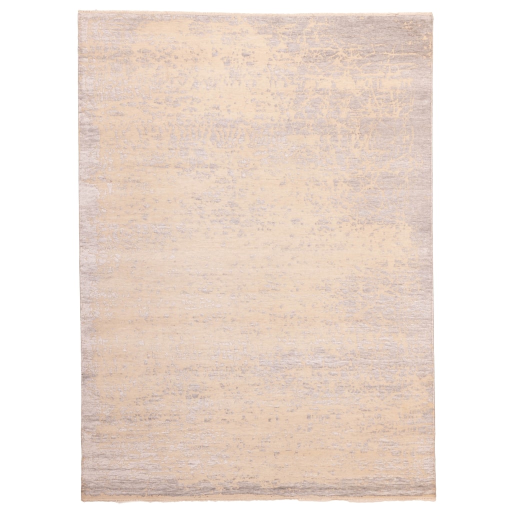 ECARPETGALLERY Hand-knotted Legacy Cream, Light Grey Silk, Wool Rug - 8'11 x 12'0