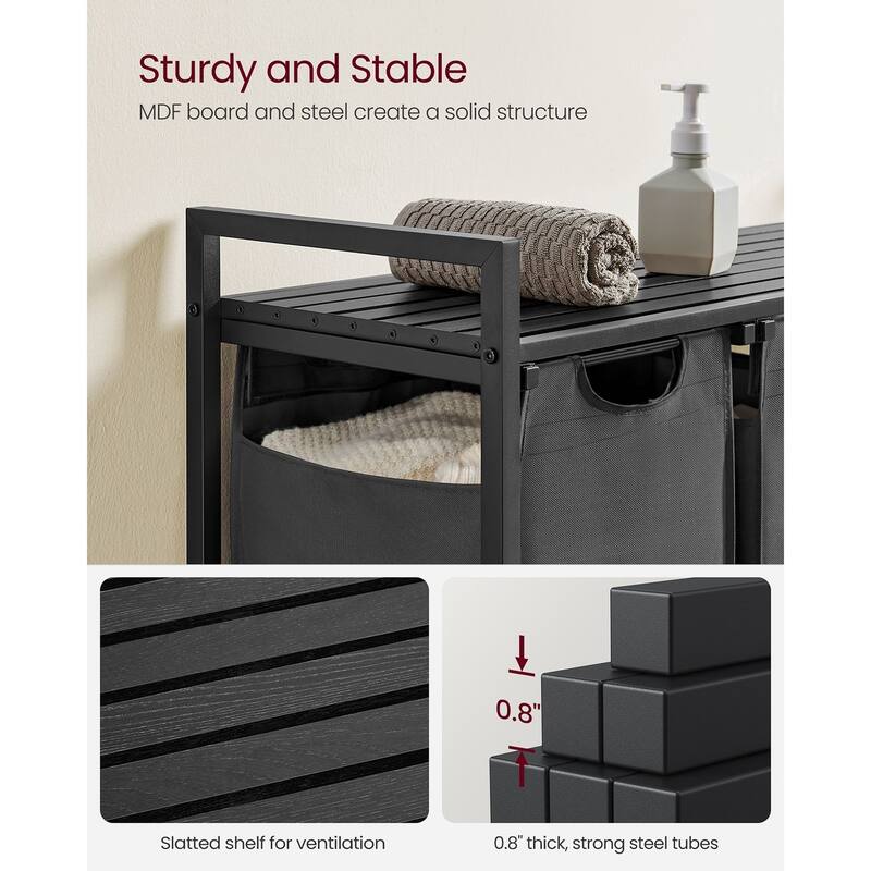3 Compartment Laundry Sorter with Removable Waterproof Bags and Lockable Rolling Wheels - 36.4” x 13” x 28.4”