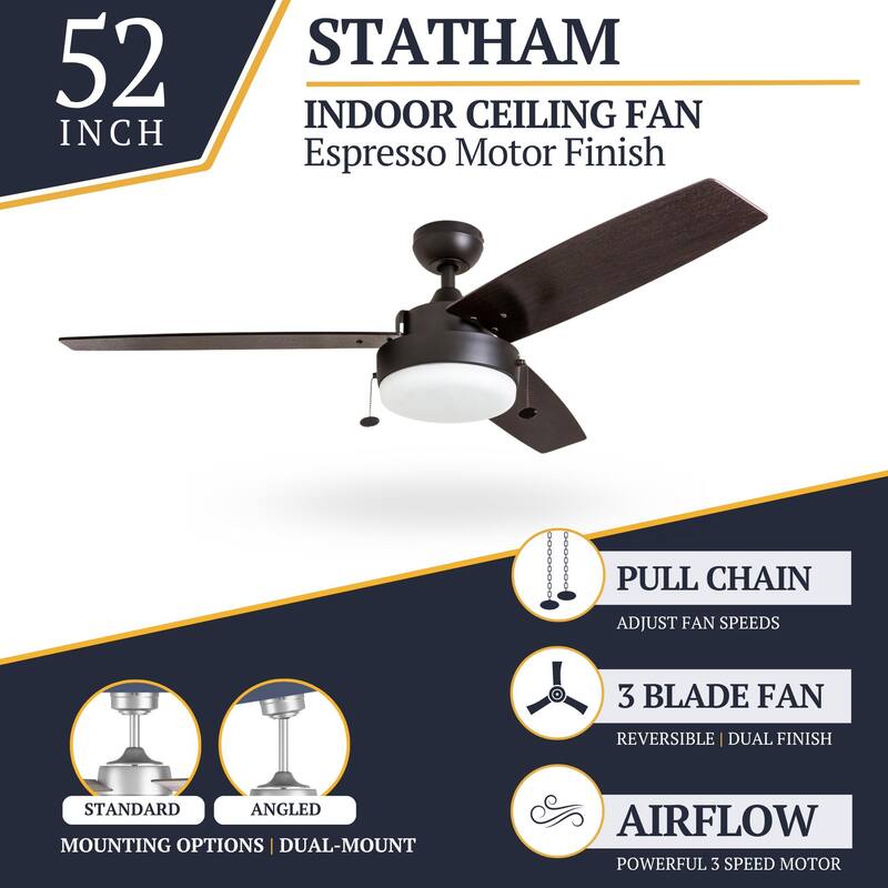 52" Copper Grove Andreas Espresso LED Ceiling Fan with 3 Barnwood Blades - 52-inch