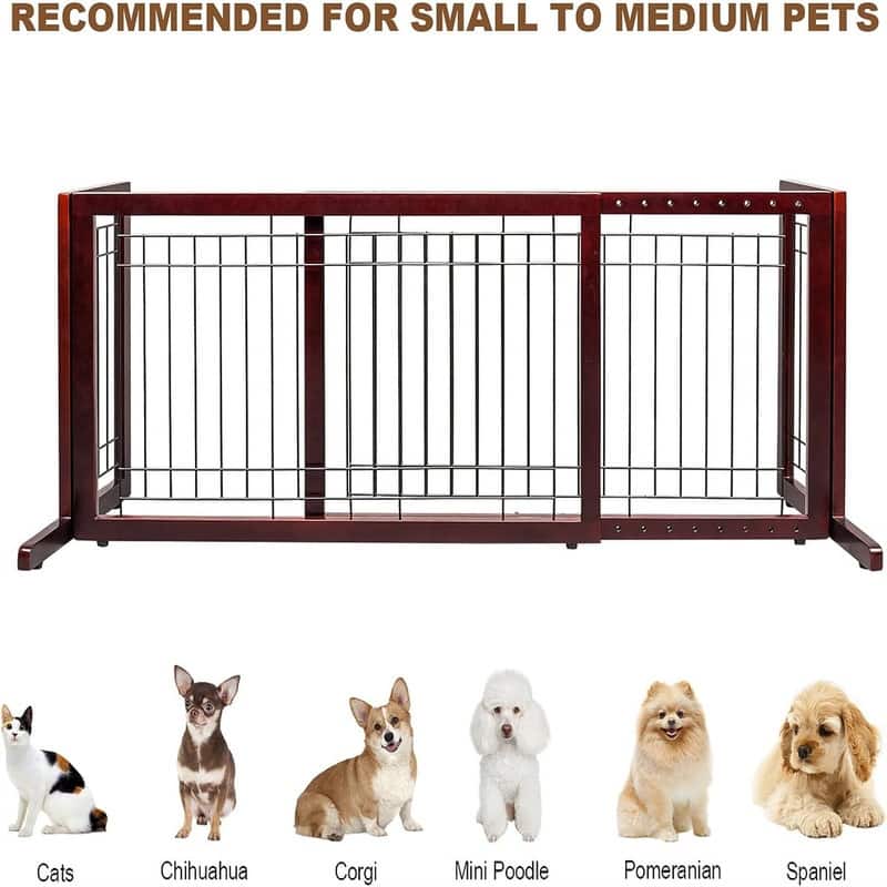 Bonnlo 4 Panels Adjustable Pine Pet Gate Coffee - N/A