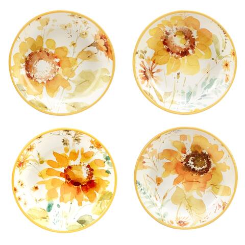 Certified International Sunflowers Forever 24 oz. Soup/Cereal Bowls, Set of 4 - 9" Dia x 2"
