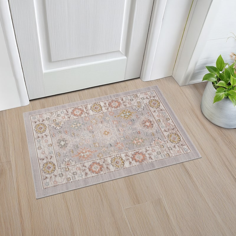 Crosswood Ellen Traditional Floral Indoor Polyester Area Rug - 2' x 3' - Gray/Aqua