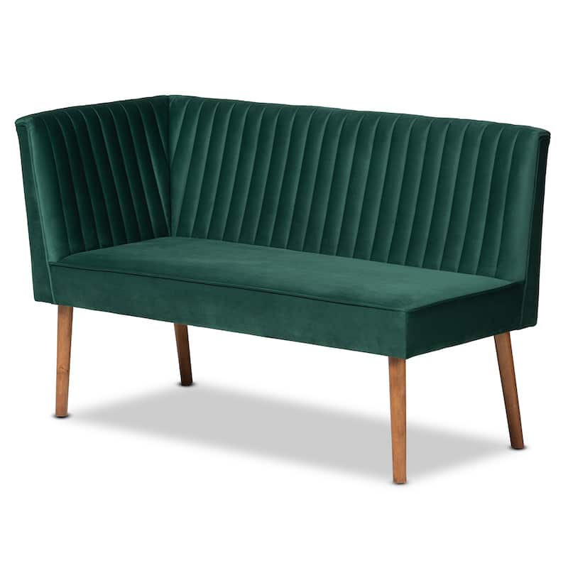 Alvis Mid-Century Emerald Green Velvet Upholstered Wood Dining Nook Set