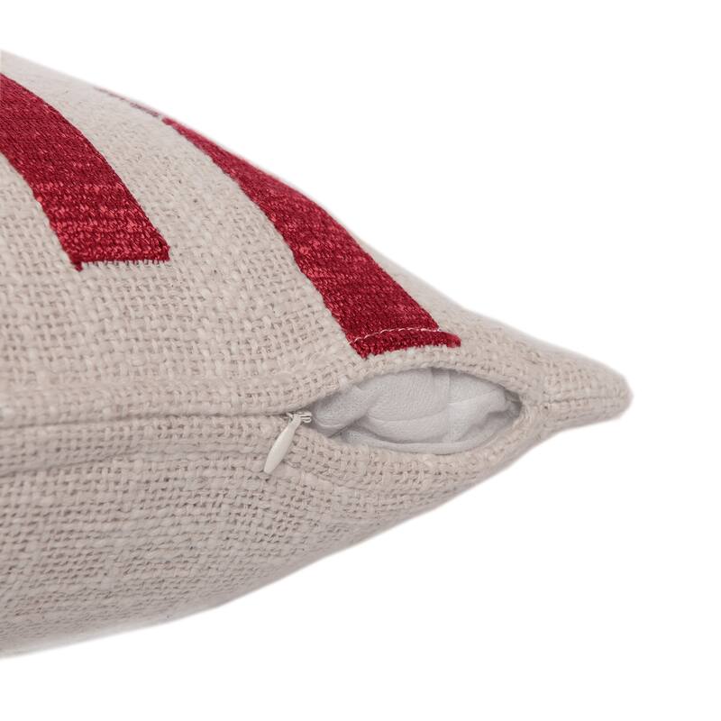 HomeRoots 20" Red and Ivory Geometric Cotton Blend Throw Pillow With Embroidery
