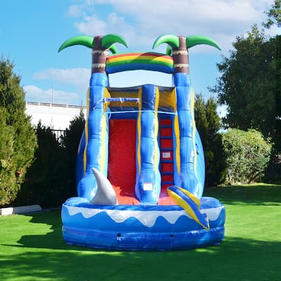 HeroKiddo 15' Ocean Shark Commercial Grade Inflatable Water Slide with Detachable Splash Pool & Air Blower for Kids and Adult