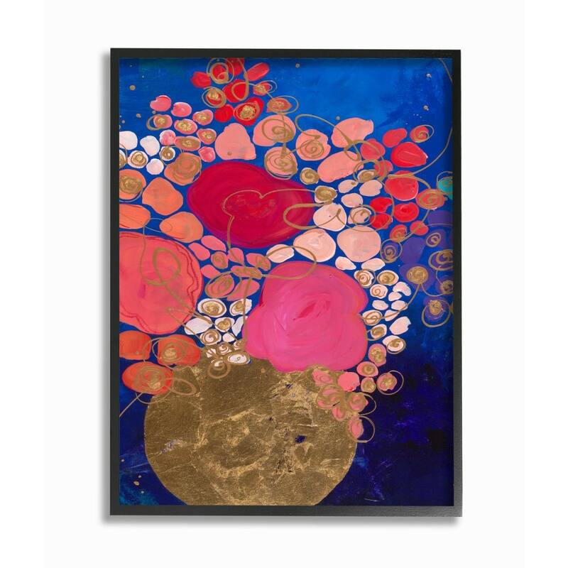 Stupell Abstract Whimsical Flower Vase Blue Pink Gold Framed Wall Art - Multi-Color - 11 x 14 - Black