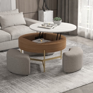Lift-Top Wood Coffee Table with Storage & Stools for Living Room - 31.5 ...