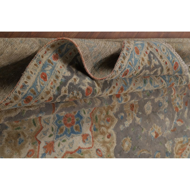 Traditional Gray Tabriz Persian Area Rug Hand-Knotted Wool Carpet - 7'11"x 11'5"