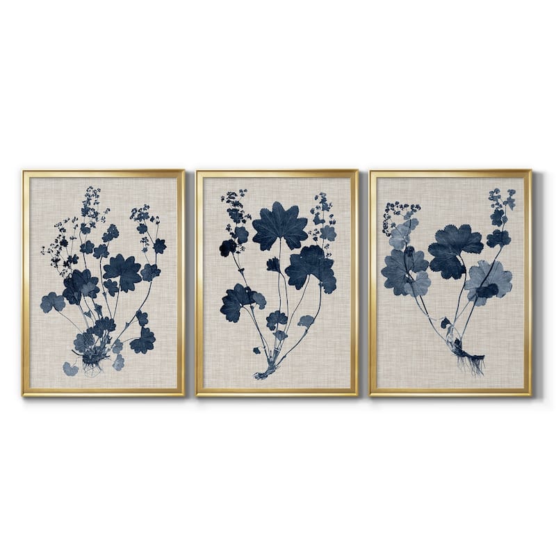 Navy & Linen Leaves II Premium Framed Canvas - Ready to Hang - Multi-Color - 18X24 - Gold