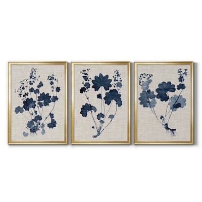 Navy & Linen Leaves II Premium Framed Canvas - Ready to Hang - Multi-Color