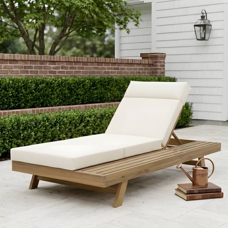 Outdoor Patio Lounge Chair, Adjustable Recliner with Headrest and Retractable Side Tray