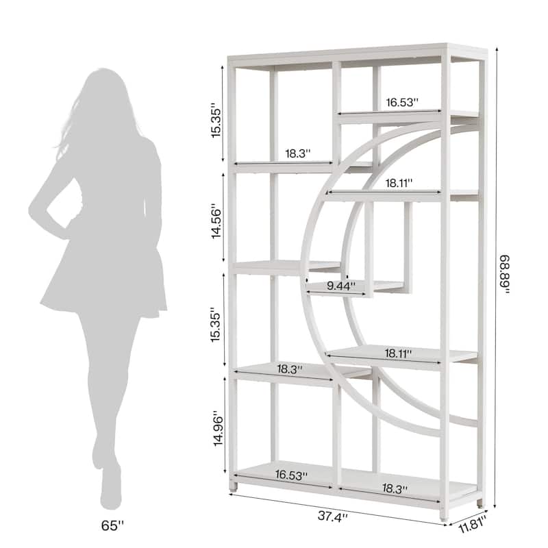 Bookshelf Industrial 5 Tier Etagere Bookcase, Freestanding Tall Bookshelves