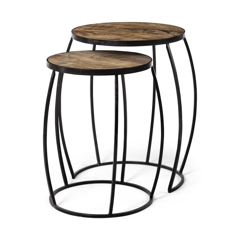HomeRoots Set of Two 26" Black And Brown Solid Wood Round End Table - 20' X '26' X '20