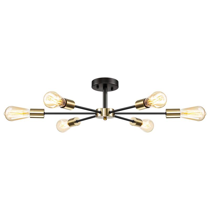 Black/ Gold Sputnik Semi Flush Mount Lamp Close to Ceiling Light Fixture for Living Room/ Kitchen/ Office/ Bedroom/ Foyer
