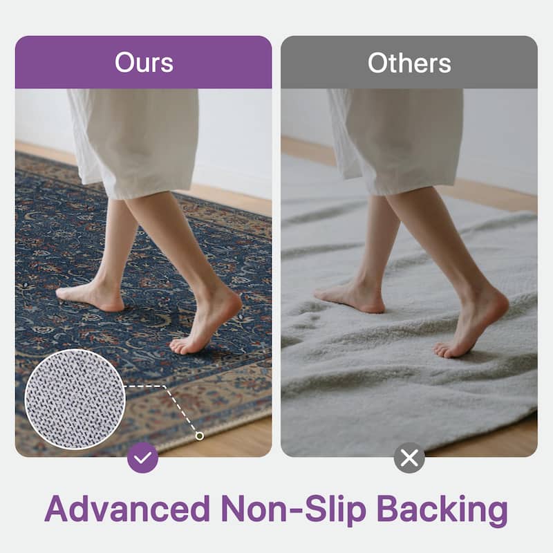 Mcow Vintage Floral Low-Pile Machine-Washable Area Rug