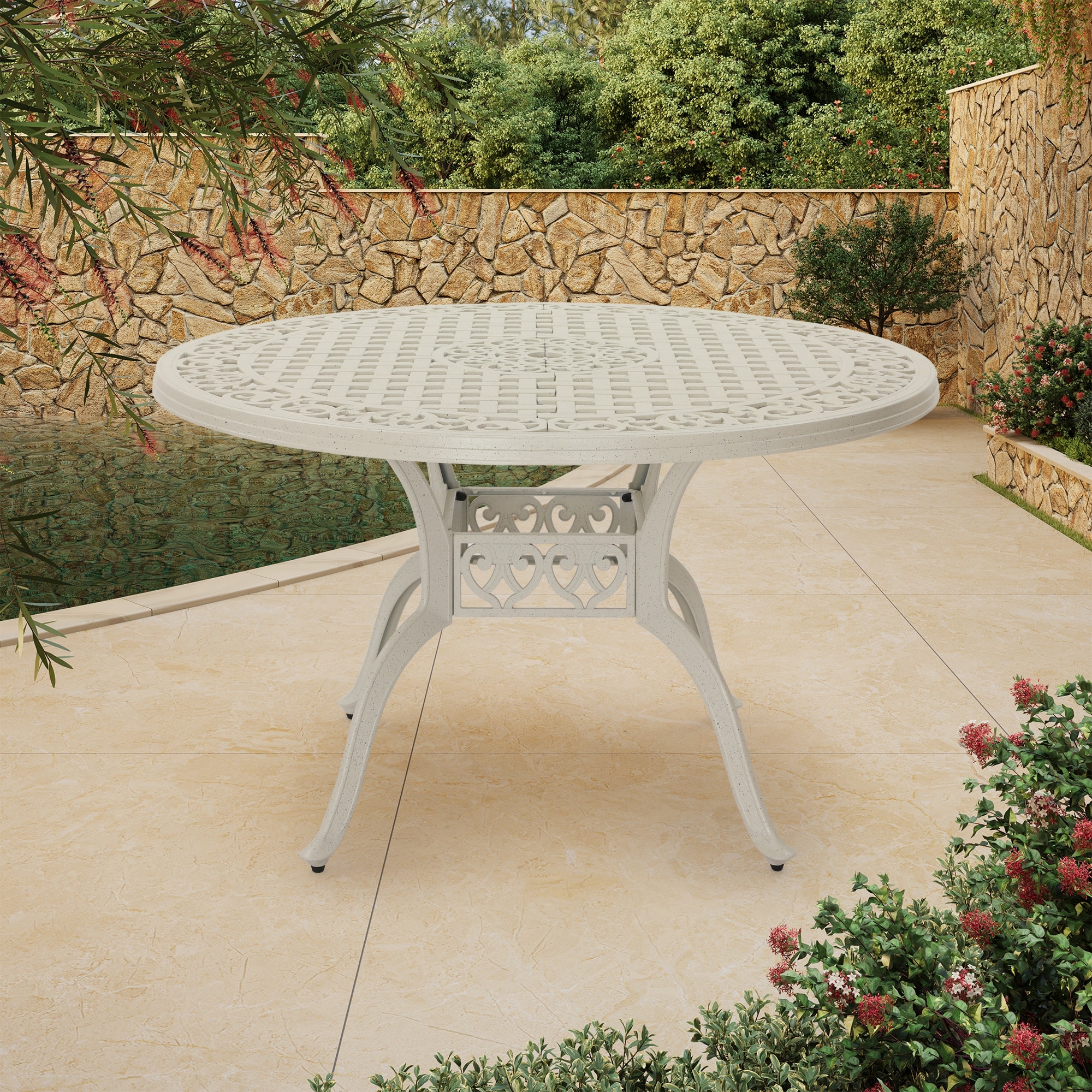 Clihome 47" Cast Aluminum Patio Round Dining Table in Bronze